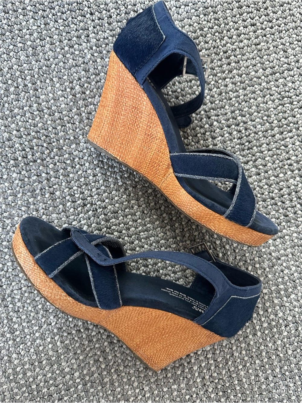 Tom’s Navy “horse-hair” Wedge Sandals - Women 7.5